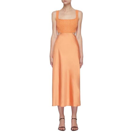 NWT C/MEO COLLECTIVE 'FORMAT' SQUARE NECK CUT OUT MIDI DRESS ORANGE Size 8 - Picture 1 of 9